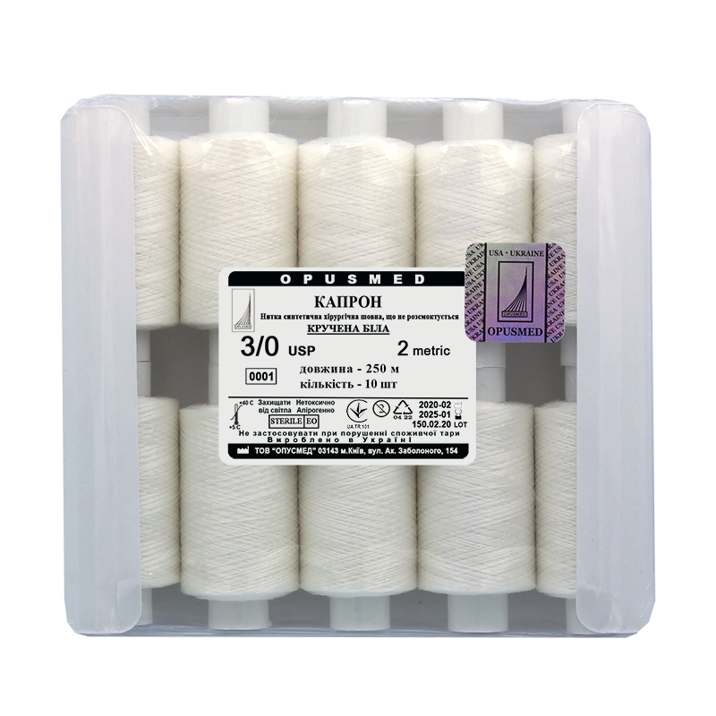 Капрон кручений білий на котушках 3/0(2) 250м 10шт. в уп.